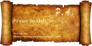 Press Arikán névjegykártya